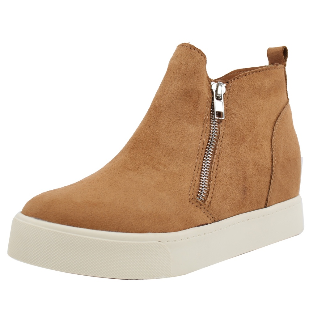 Tan Faux Suede Hidden Wedge Rubber Sole Sneaker
